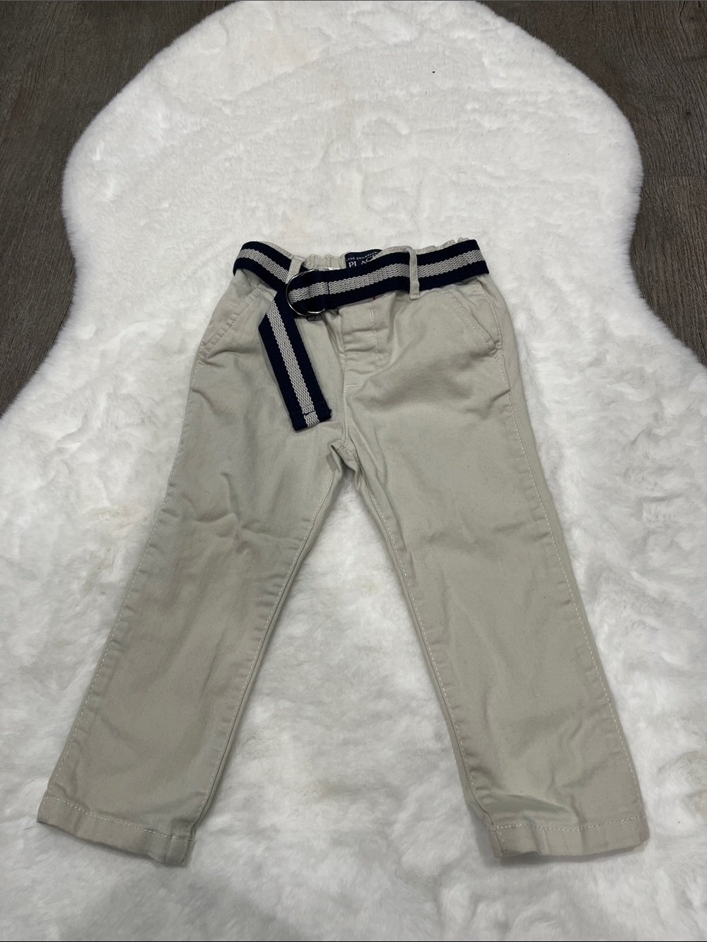 The Children's Place Tan Chinos with Navy & White Striped Belt